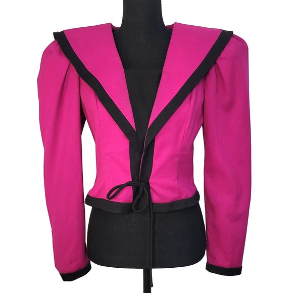 Vintage 1980s Fuchsia  Cropped Jacket with Shoulderpads - Picture 1 of 4